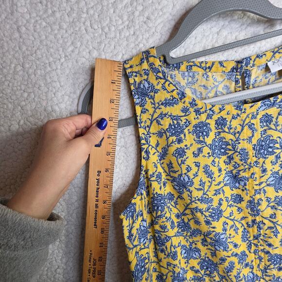 J Jill Love Linen PetiteSm Yellow n Blue floral Print W Pockets Shift Tank Dress - Picture 5 of 14